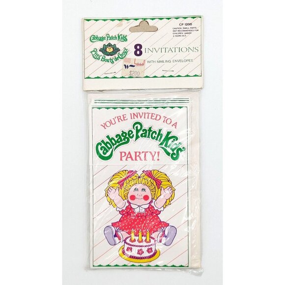 Cabbage Patch Kids Paper Table Cover 54" x 88" & 8 Invitations Birthday 1983 - Picture 5 of 6
